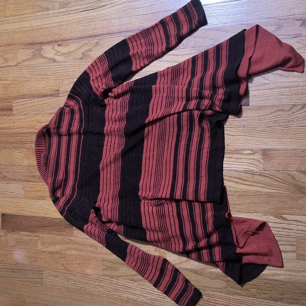 3/$10⭐Antonio Melani asymmetrical striped cardigan, size small, orange/brown - Picture 5 of 6